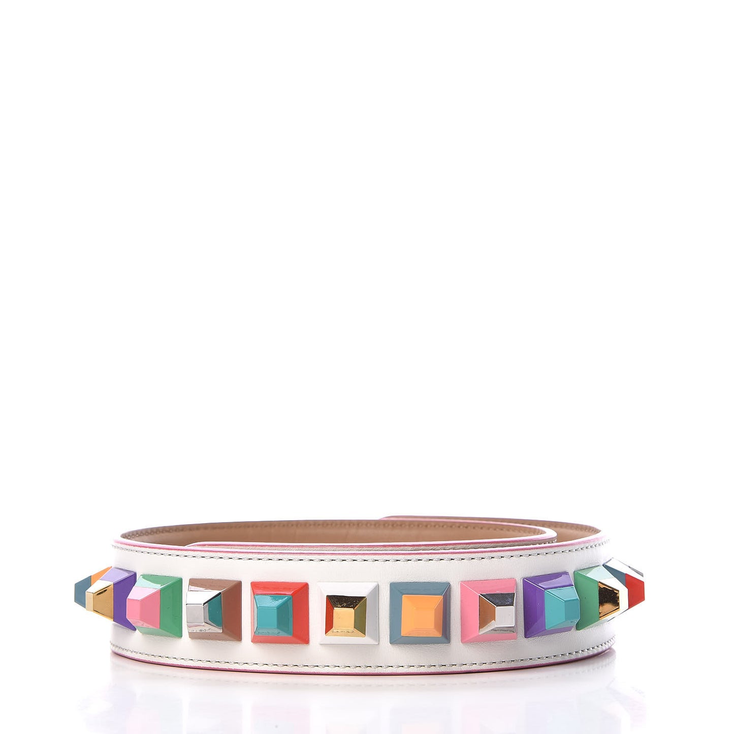 Vitello Dolce Plexiglass Bi-Color Studded Strap You White Ice Cuoio Multicolor