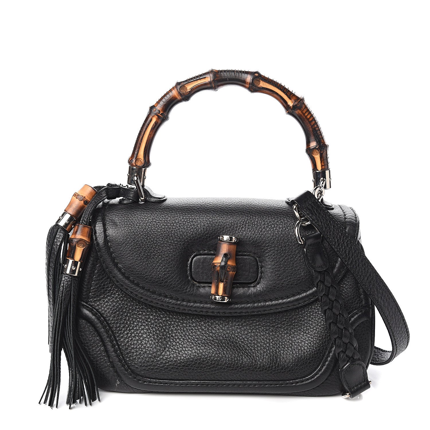 Gucci Calfskin Medium New Bamboo Top Handle Bag Black 1 of 12