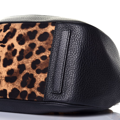 Dolce & Gabbana Leopard Print Canvas Calfskin Animalier Shoulder Bag Black 8 of 8