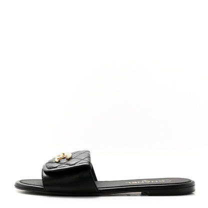 Chanel Lambskin Quilted Turnlock Flat Mules 39.5 Black 1 of 9
