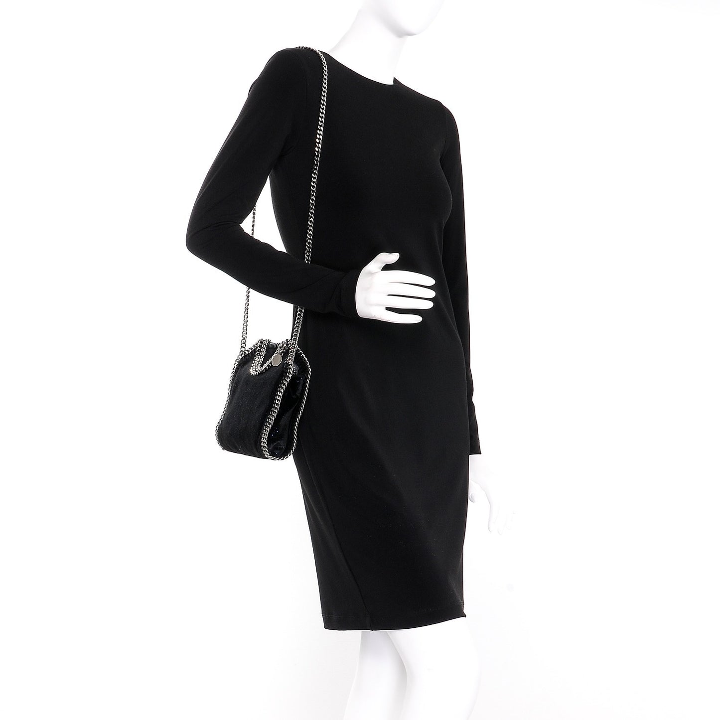 Glitter Velvet Tiny Falabella Tote Black