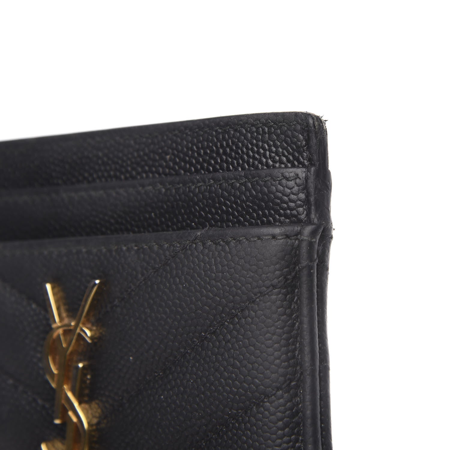 Saint Laurent Grain De Poudre Matelasse Chevron Monogram Credit Card Case Black 10 of 11