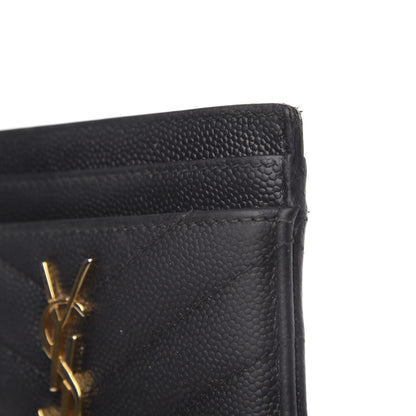 Saint Laurent Grain De Poudre Matelasse Chevron Monogram Credit Card Case Black 10 of 11