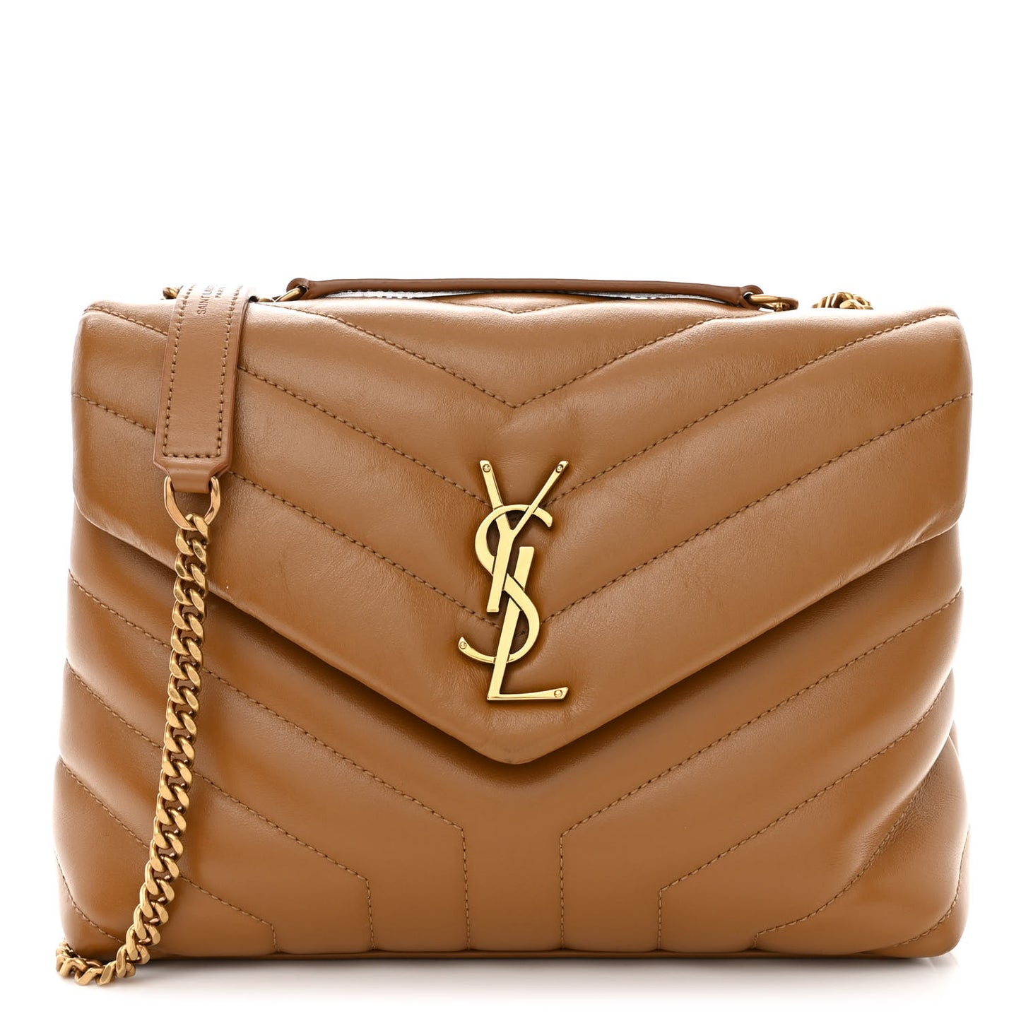 Calfskin Y Quilted Monogram Small Loulou Chain Satchel Dark Natural