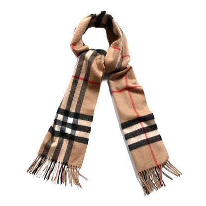 Burberry Cashmere Giant Heritage Check Fringe Scarf Camel 1 of 3
