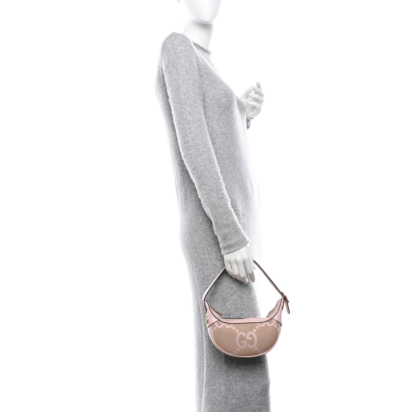 Monogram Jumbo GG Textured Dollar Calfskin Mini Ophidia Half Moon Hobo Beige Perfect Pink