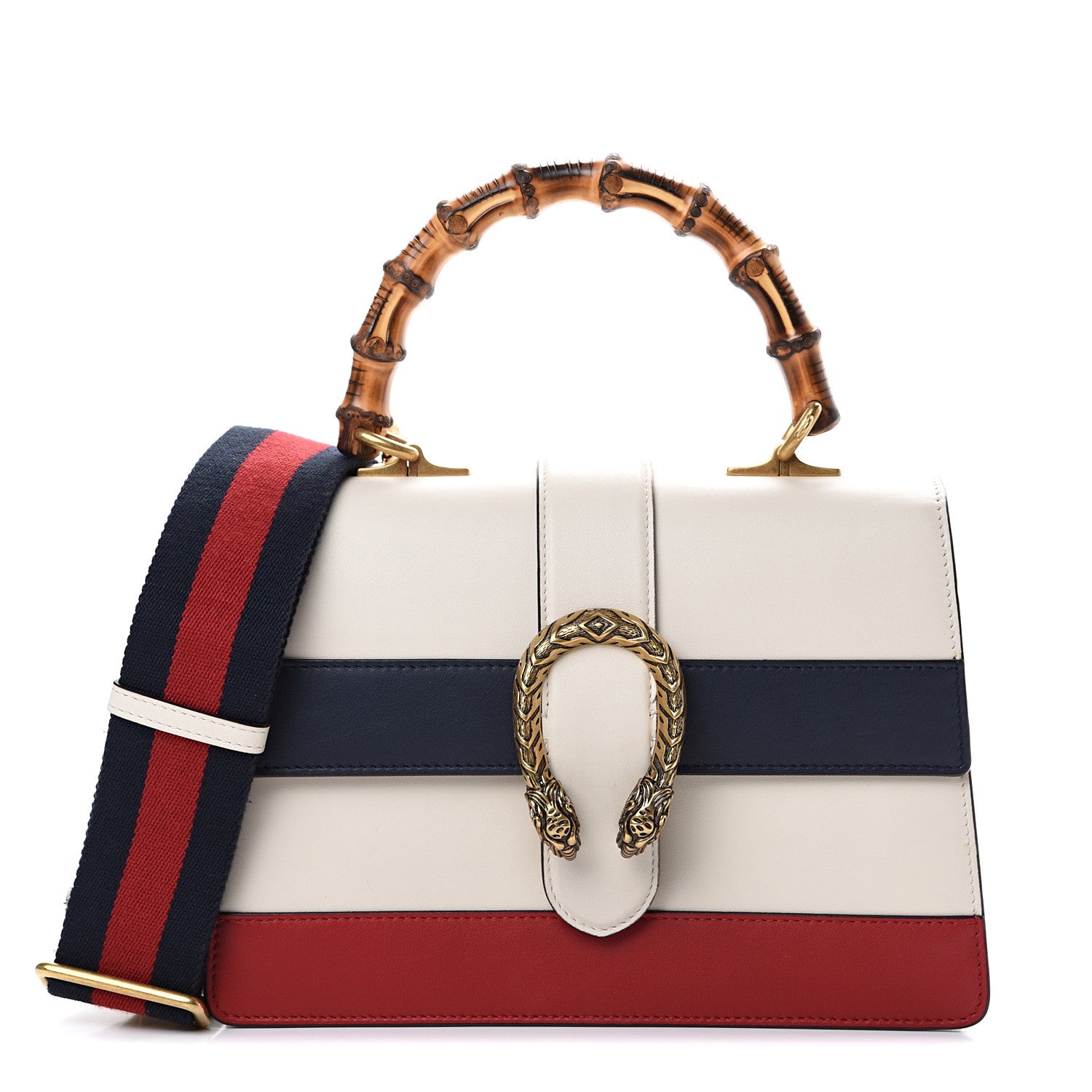 Gucci Calfskin Bamboo Web Medium Dionysus Top Handle Bag White Blue Hibiscus Red 1 of 11