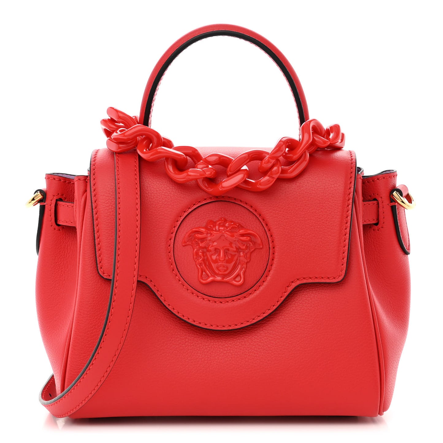 Grained Calfskin Small La Medusa Top Handle Bag Red