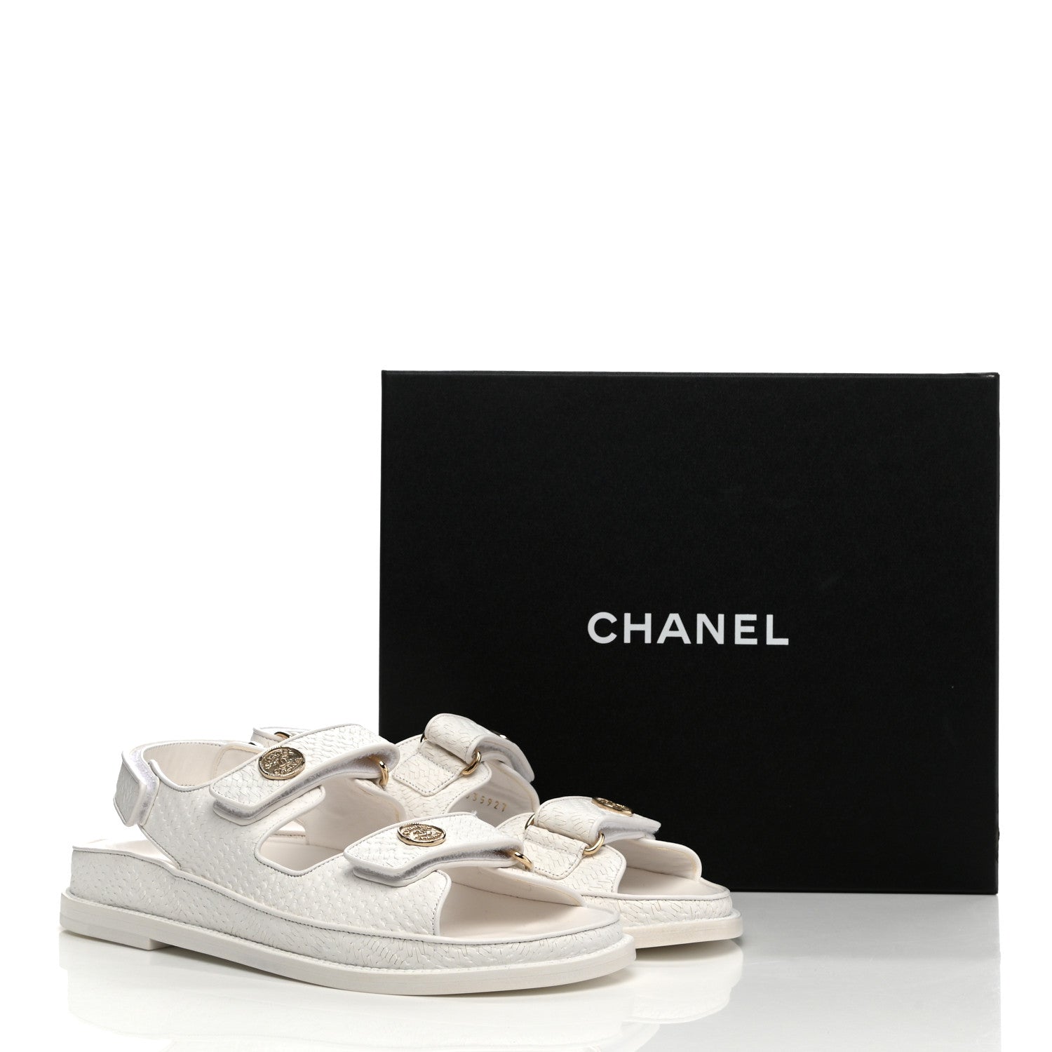 Chanel Calfskin Printed Velcro Dad Sandals 39 White 9 of 9