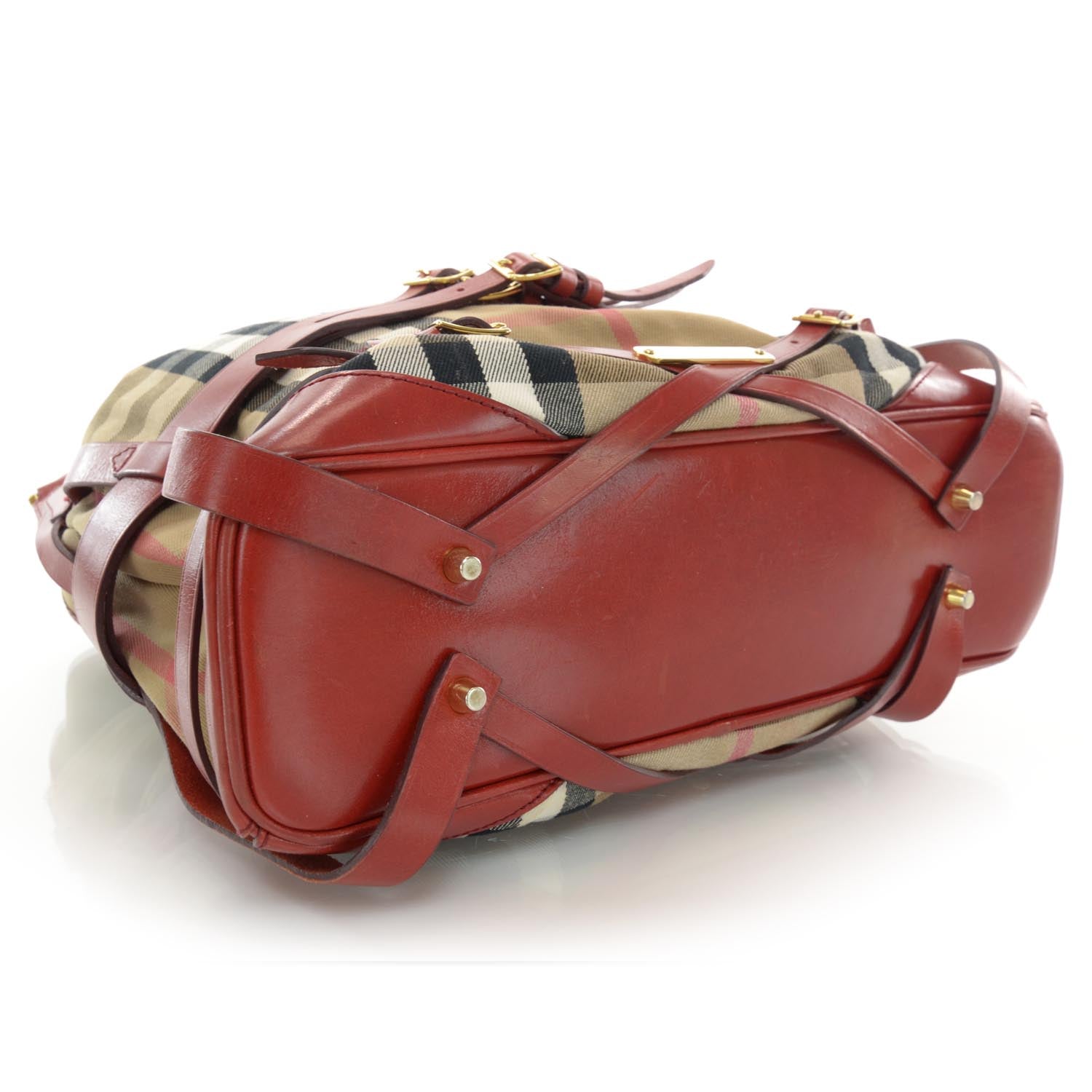 Burberry House Check Bridle Calfskin Medium Gosford Hobo Red 4 of 8