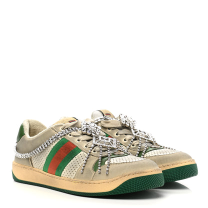 Gucci Nubuck Calfskin Web Removable Crystals Mens Screener Sneakers 39 Dusty Milk New Mystic White 2 of 12