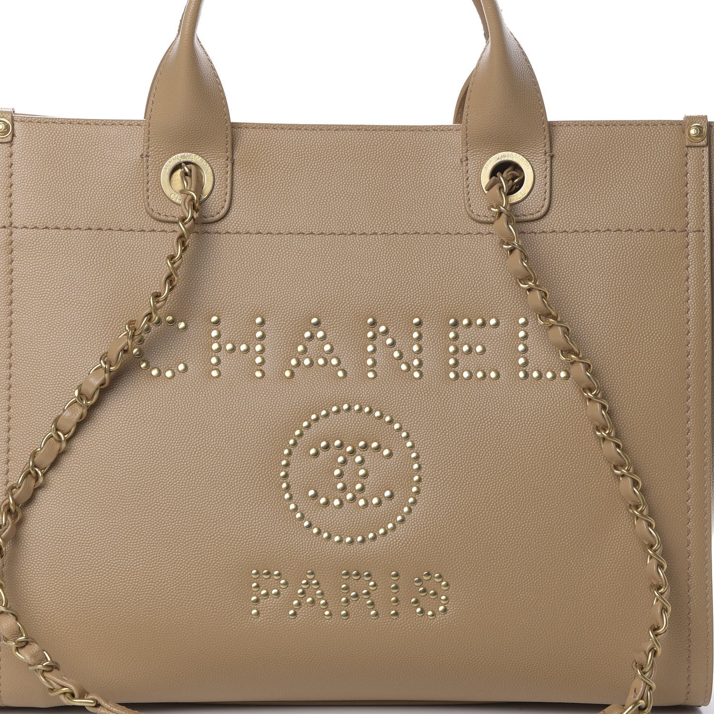 Caviar Small Studded Deauville Tote Beige