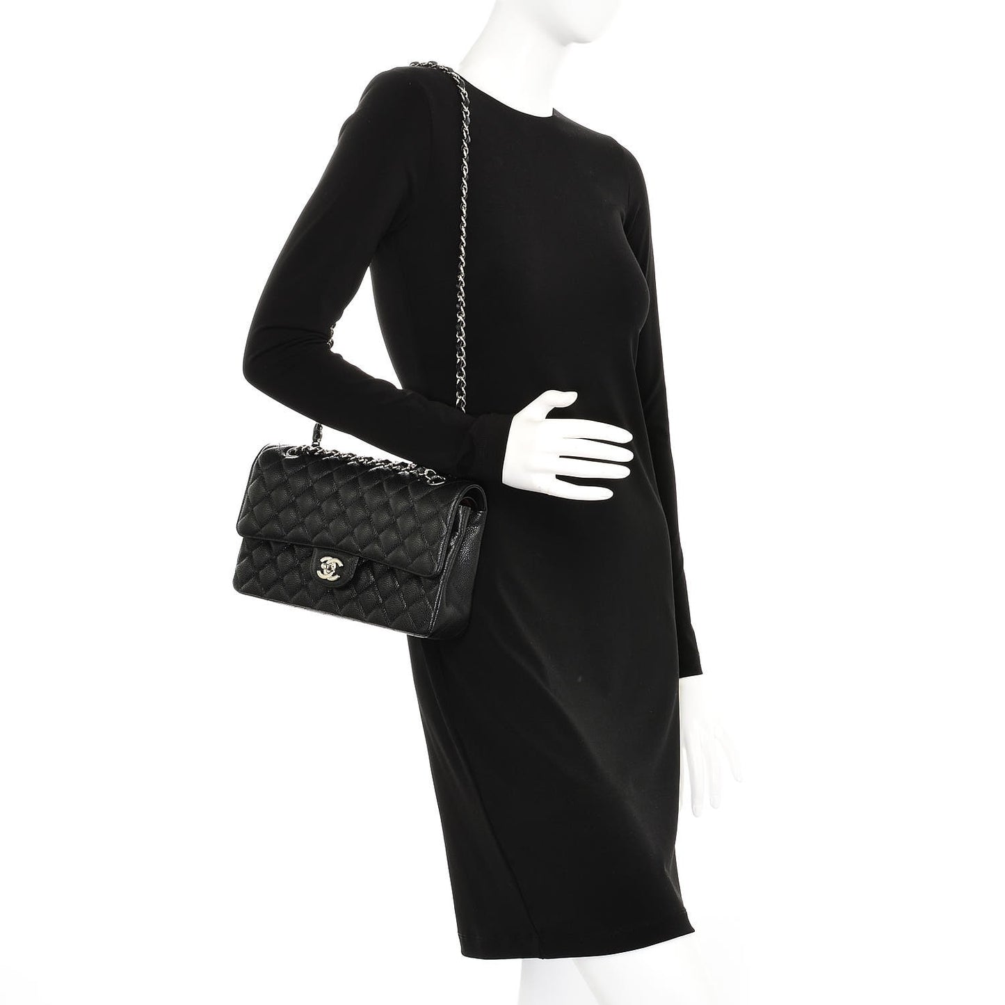 Caviar Quilted Medium Double Flap Black