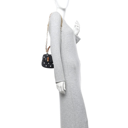 Gucci Sequin Lizard Embossed GG Mini Bamboo 1947 Top Handle Chain Bag Black White 2 of 10