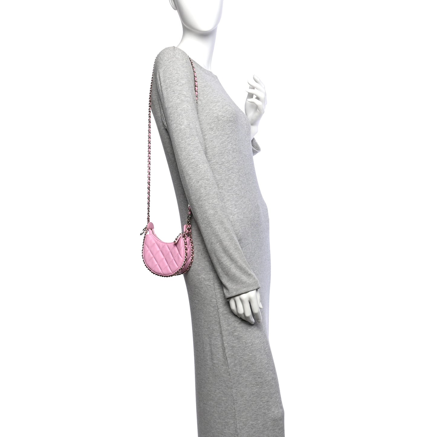 Lambskin Quilted Mini Chain Around Hobo Pink