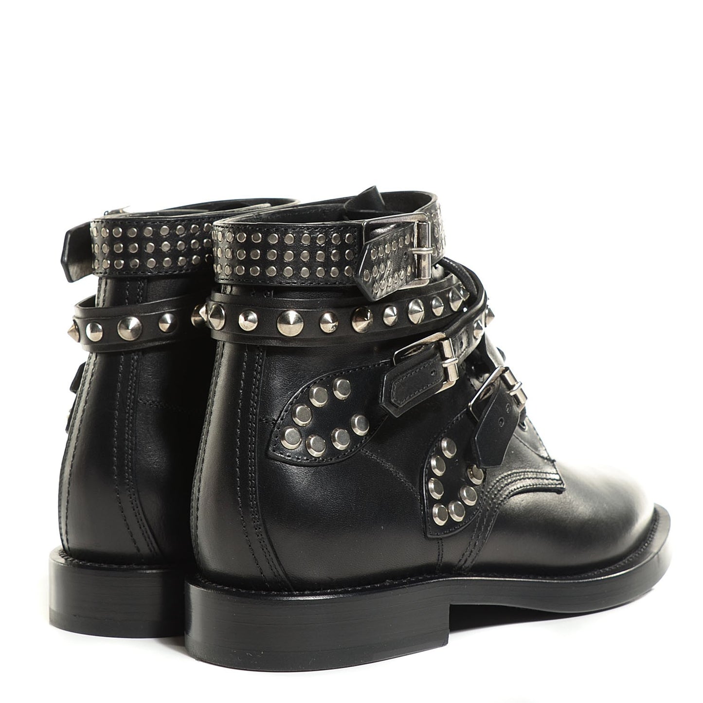 Smooth Calfskin Studded Strap Ranger Boots 37 Black