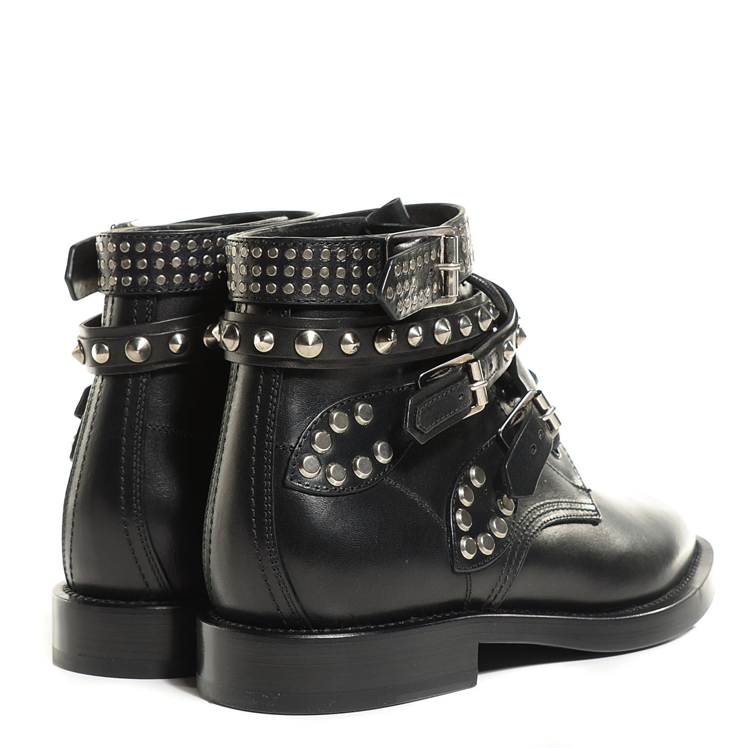 Saint Laurent Smooth Calfskin Studded Strap Ranger Boots 37 Black 4 of 8