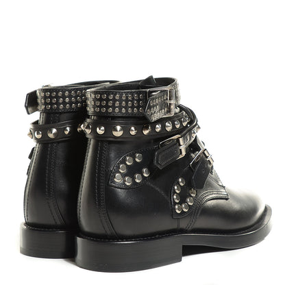 Saint Laurent Smooth Calfskin Studded Strap Ranger Boots 37 Black 4 of 8