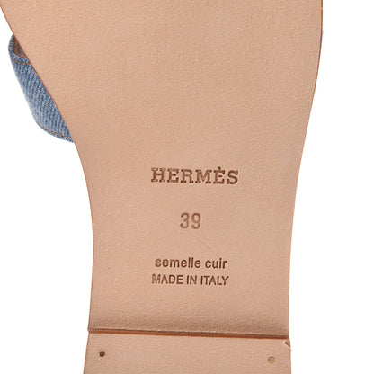 Hermes Denim Canvas Oran Sandals 39 Bleu Clair 7 of 9