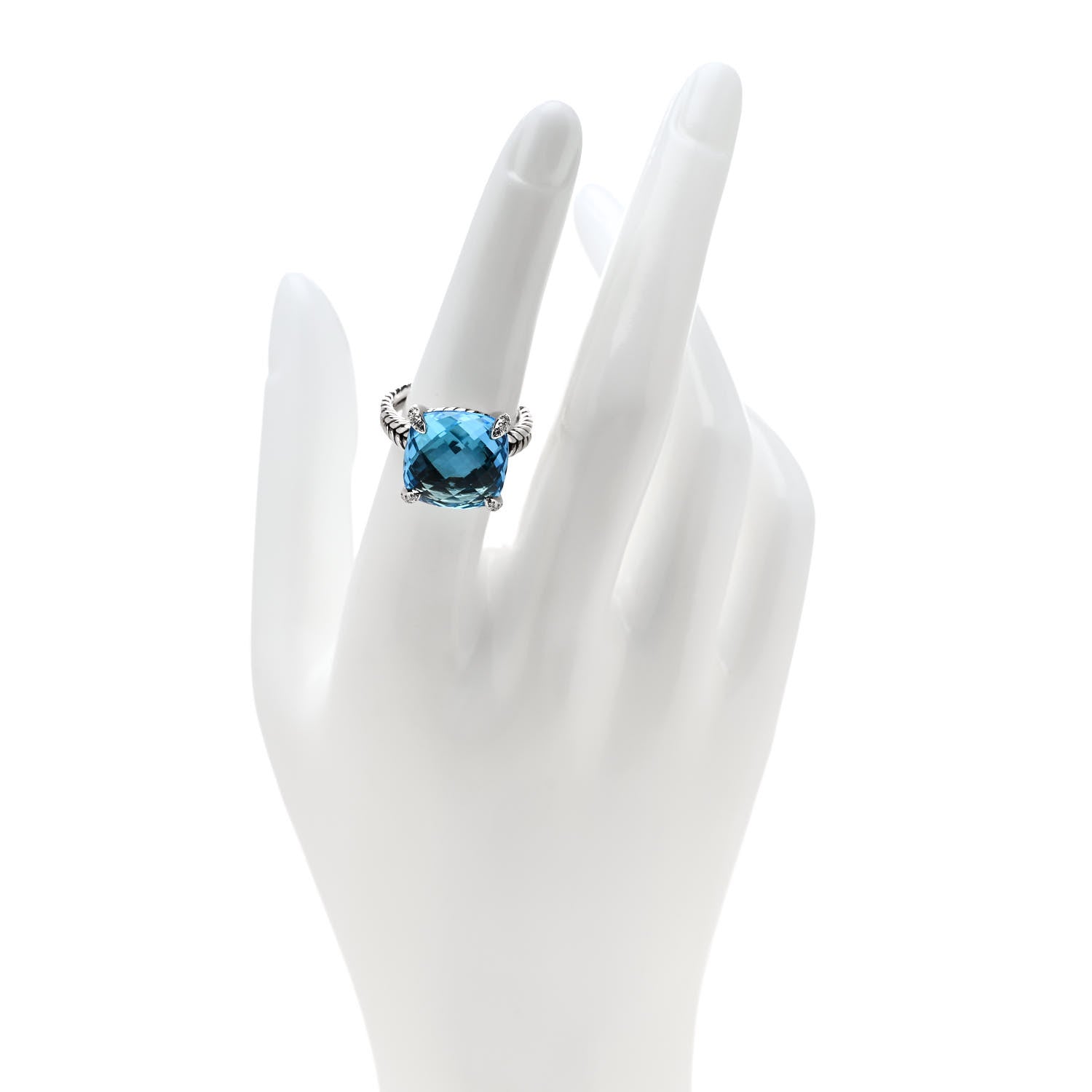 David Yurman Sterling Silver Diamond Blue Topaz 14mm Chatelaine Ring 53 6.5 2 of 6