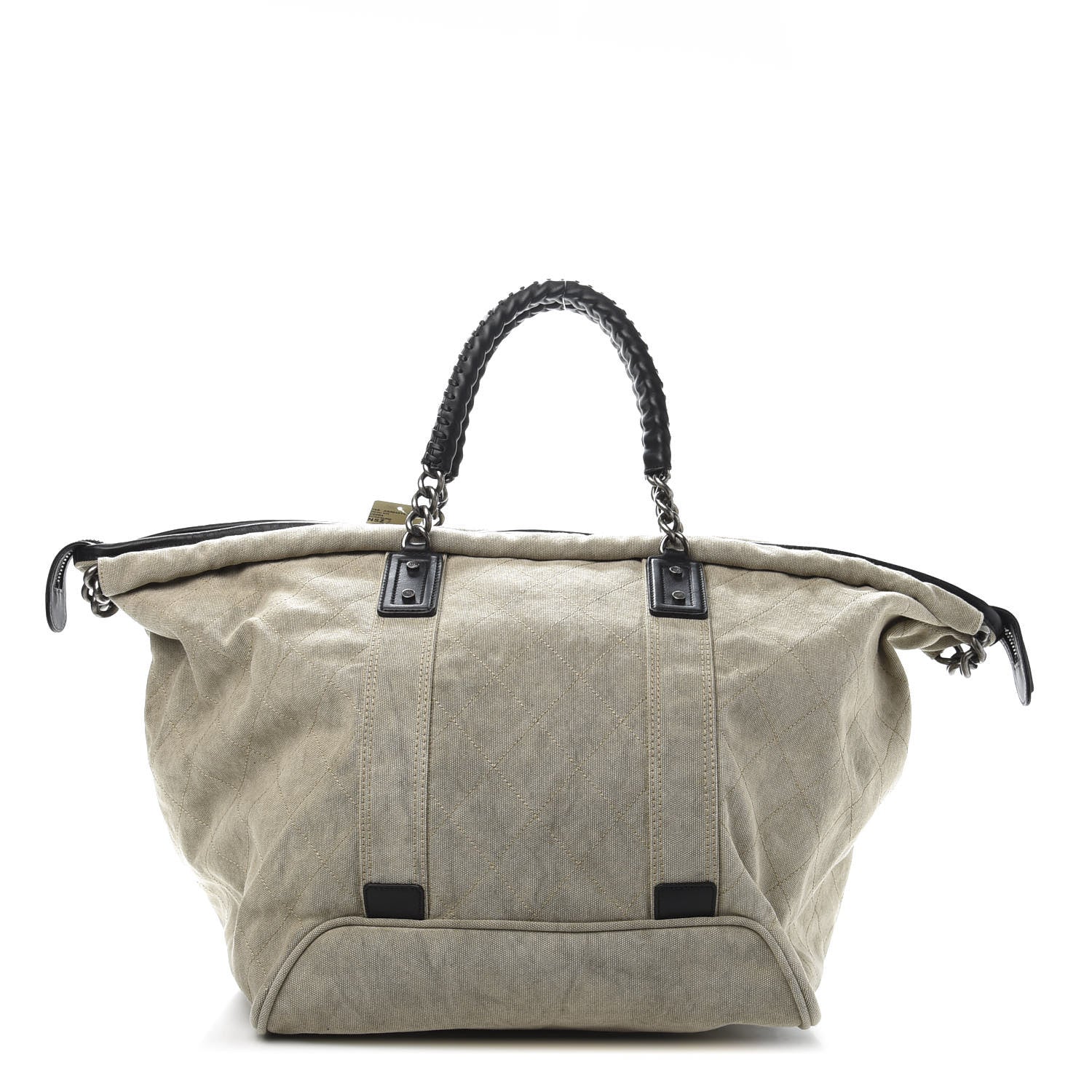 Chanel Washed Toile Calfskin Quilted Large Street Style Travel Bag Beige Black 1 of 10