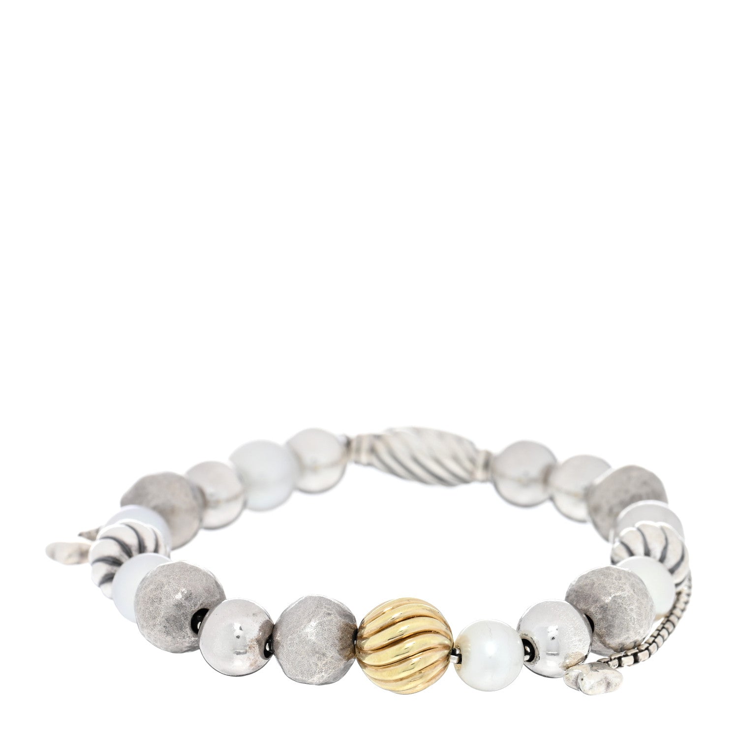 David Yurman Sterling Silver 18K Yellow Gold Pearl Elements Bead Bracelet 1 of 3