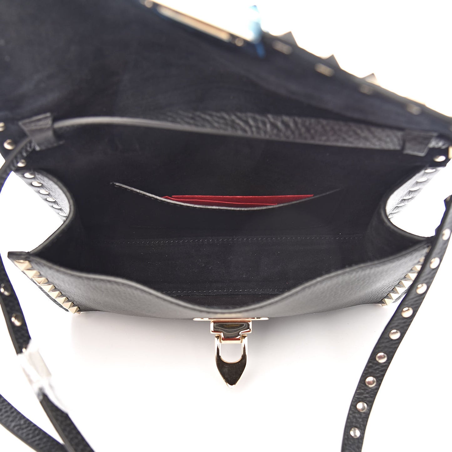 Pebbled Calfskin Medium Rockstud Flip Lock Crossbody Bag Black