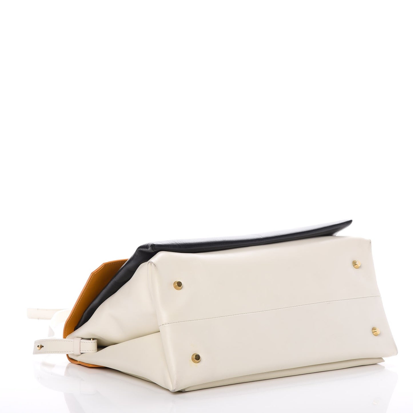 Smooth Calfskin Colorblock Top Handle Shoulder Bag Black