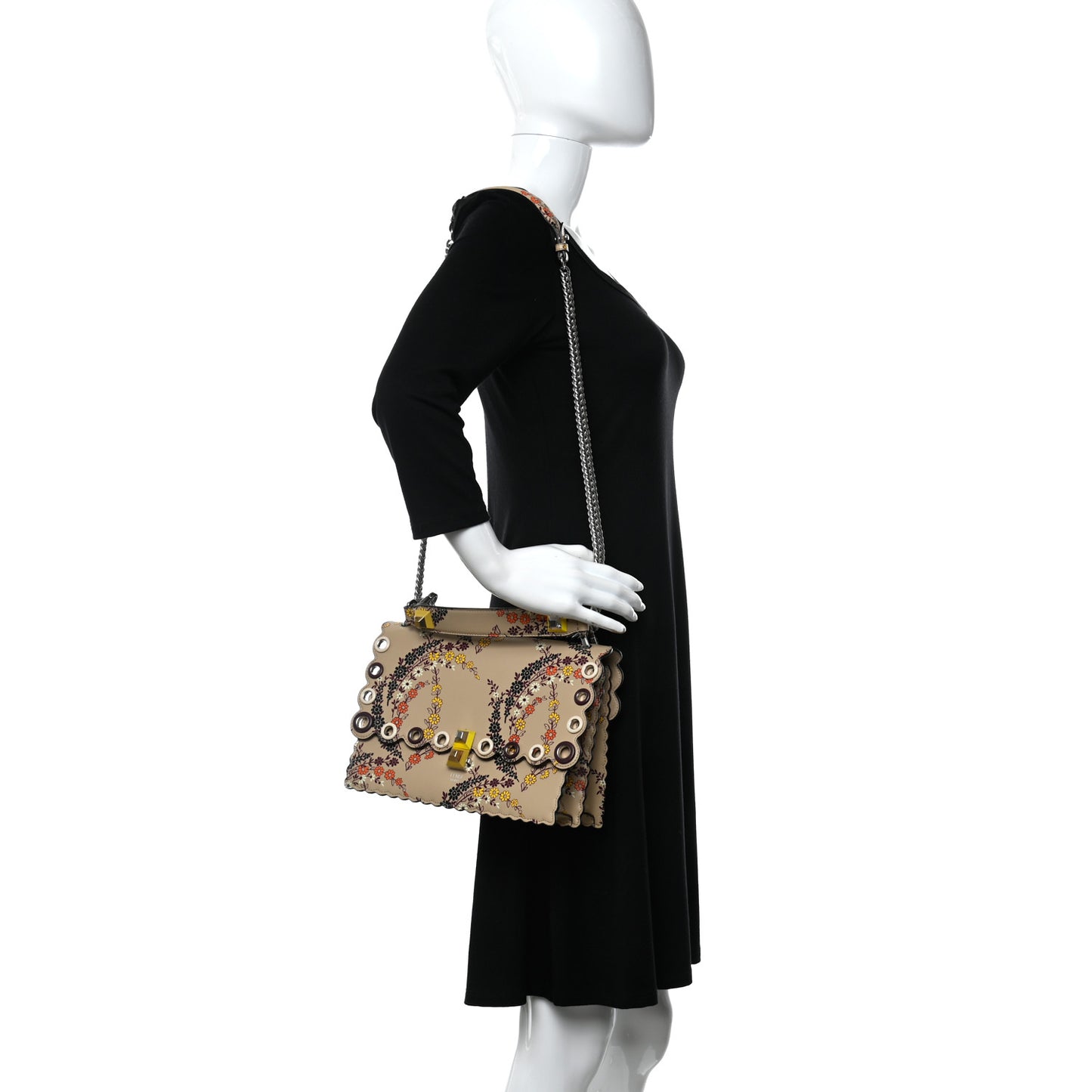 Calfskin Japanese Blossom Scalloped Studded Kan I Shoulder Bag
