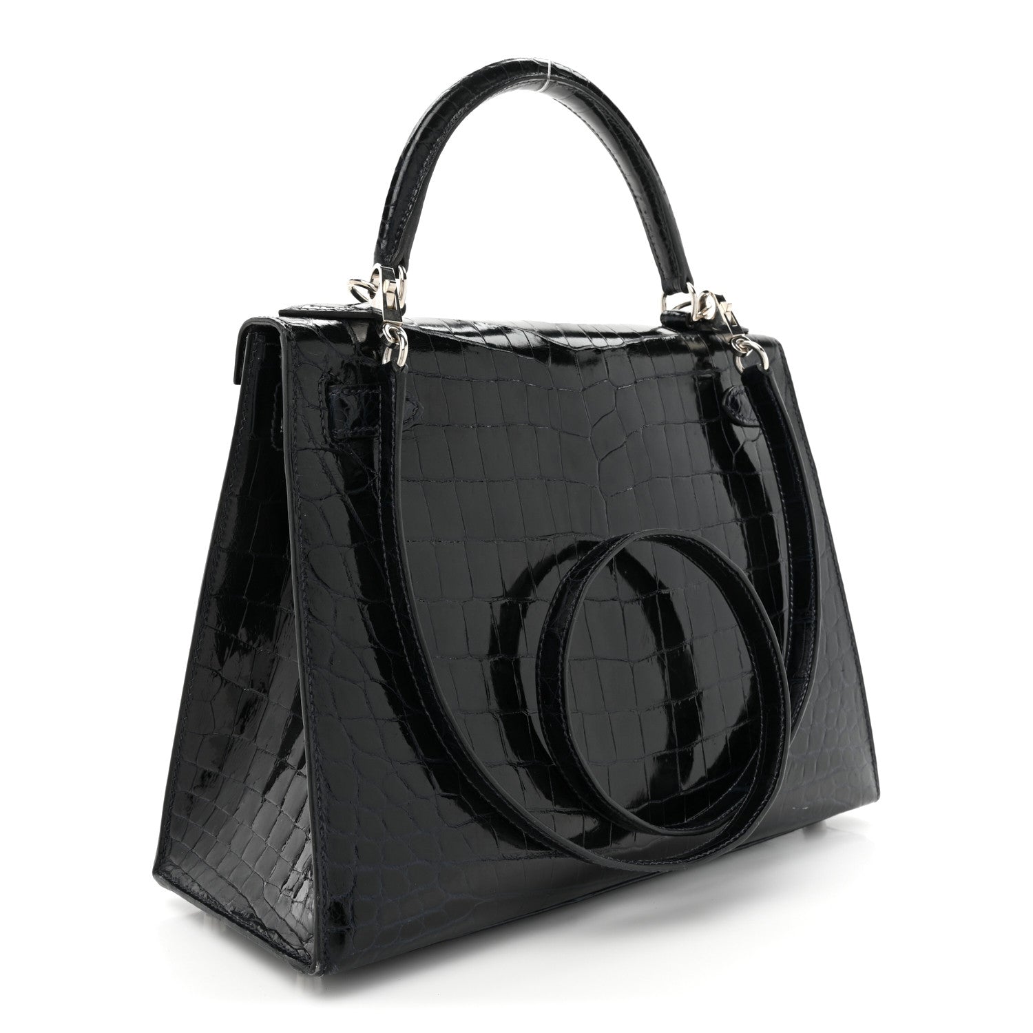 Hermes Shiny Niloticus Crocodile Kelly Sellier 28 Bleu Abysse 3 of 17