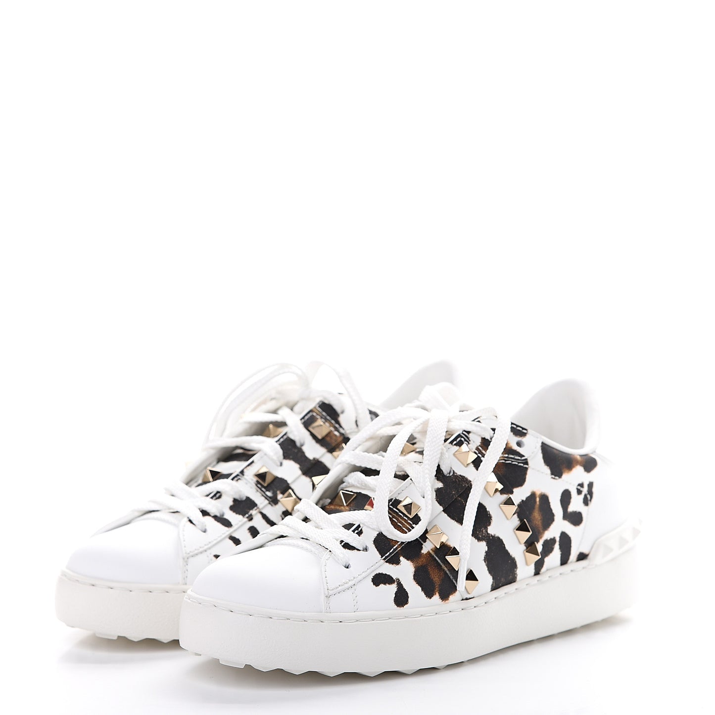 Calfskin Leopard Print Rockstud Untitled Open Sneakers 35 White