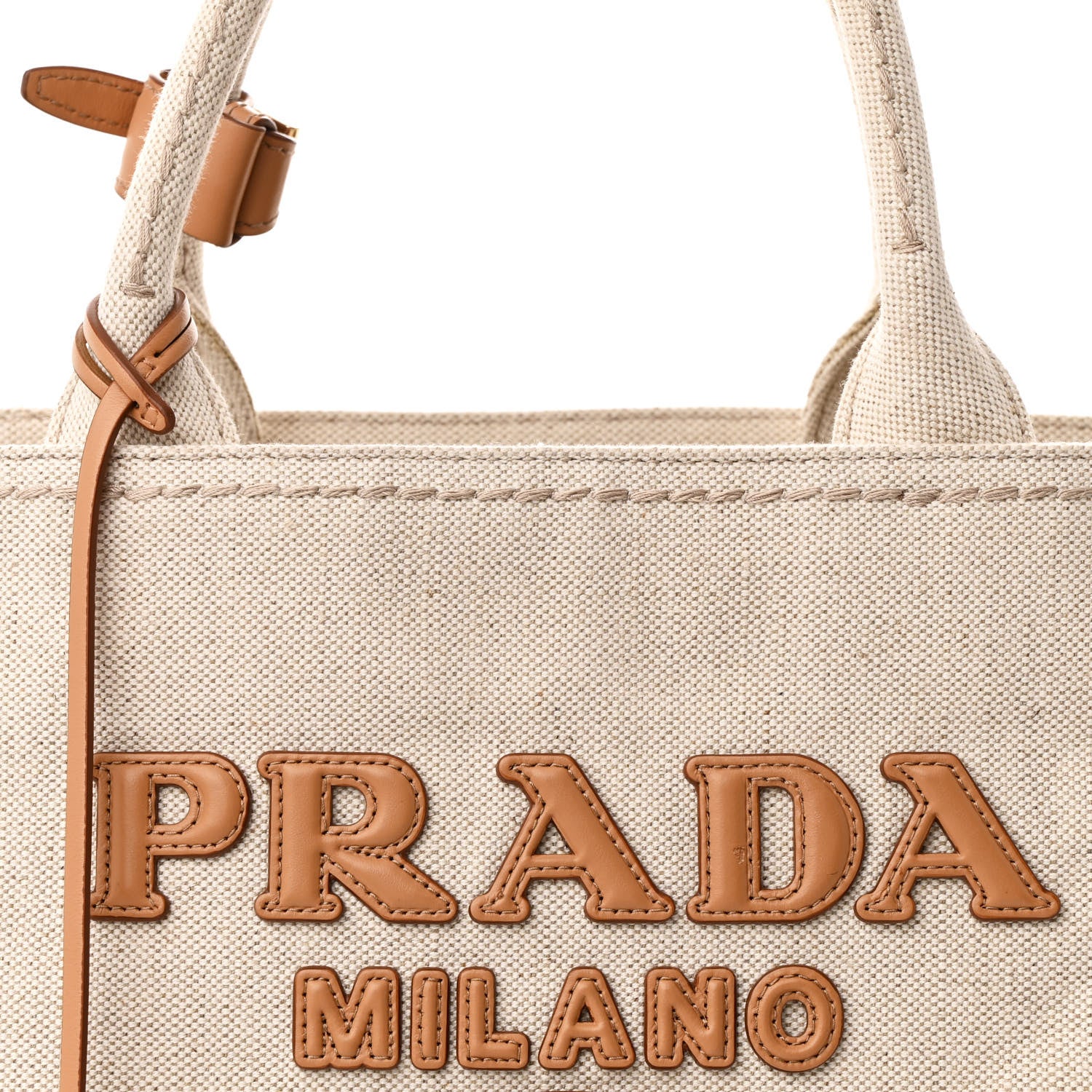 Prada Linen Vitello Large Logo Tote Natural 8 of 10