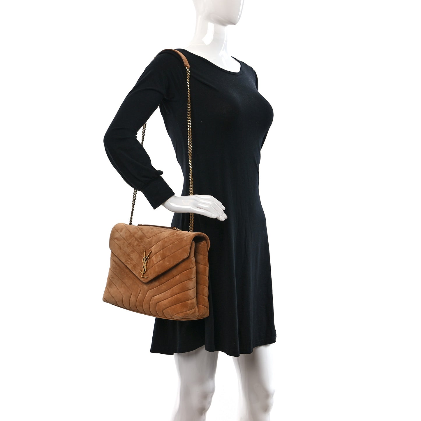 Suede Y Quilted Monogram Medium Loulou Chain Satchel Cinnamon