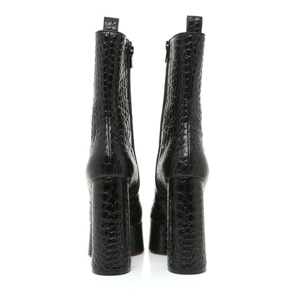 Christian Louboutin Calfskin Crocodile Embossed Izamayeah 130 Platform Boots 37 Black 4 of 13