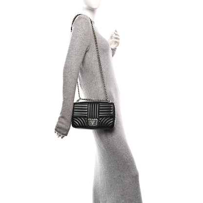 Prada Soft Calfskin Impunture Diagramme Medium Chain Flap Shoulder Bag Black 3 of 25
