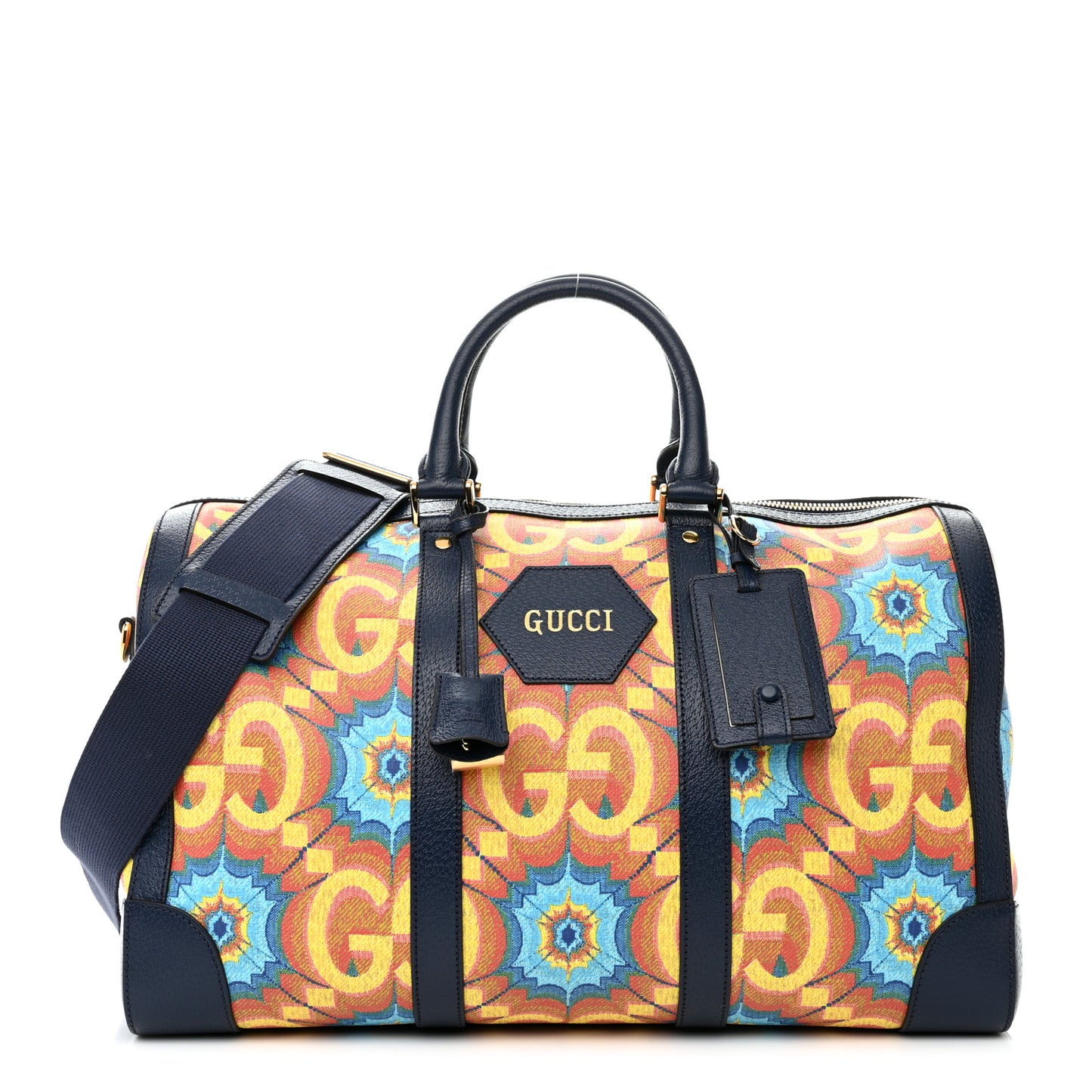 GG Supreme Kaleidoscope Calfskin Script Logo Gucci 100 Carry-On Duffle Bag Blue Orange Multicolor Blue Agata