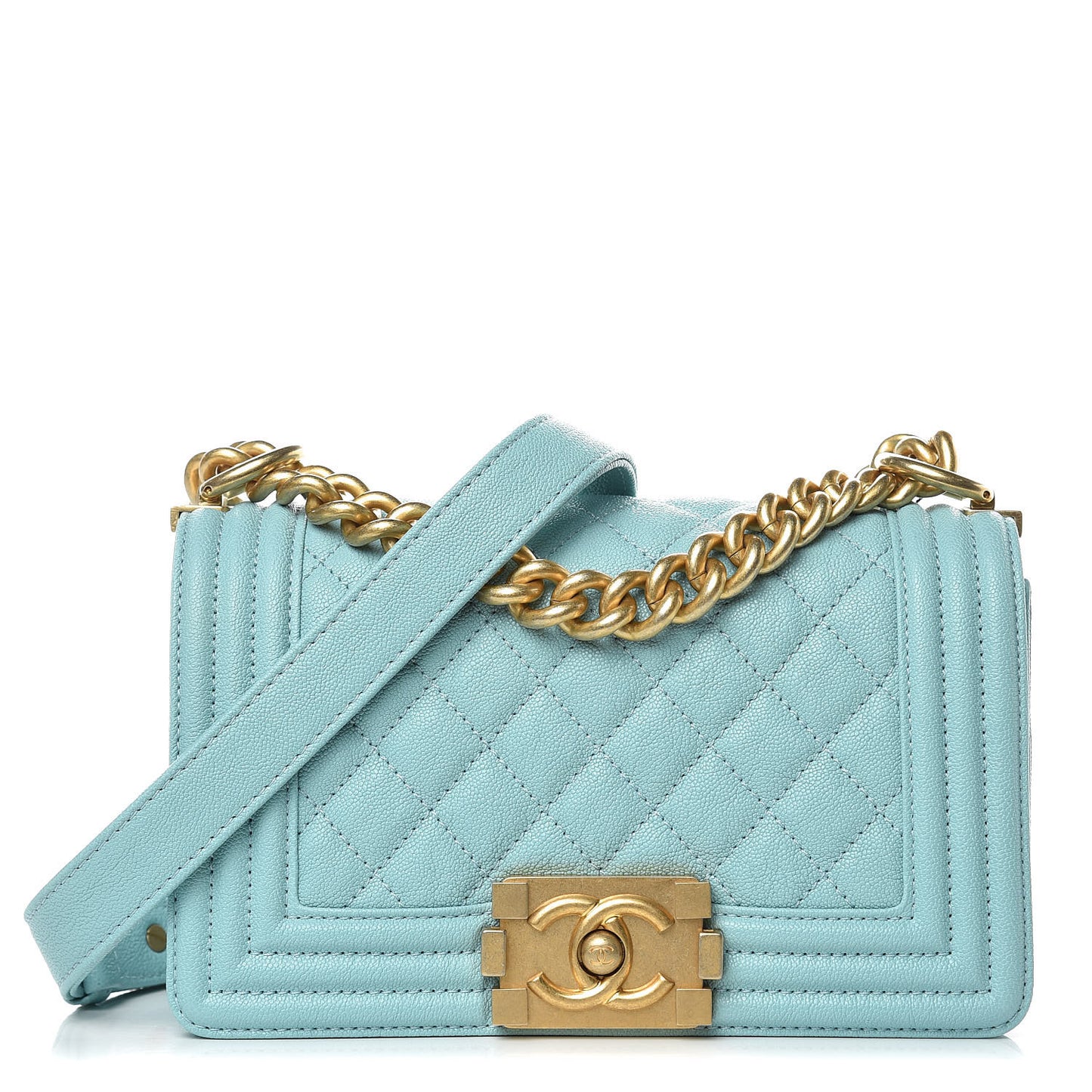 Caviar Quilted Small Boy Flap Light Blue