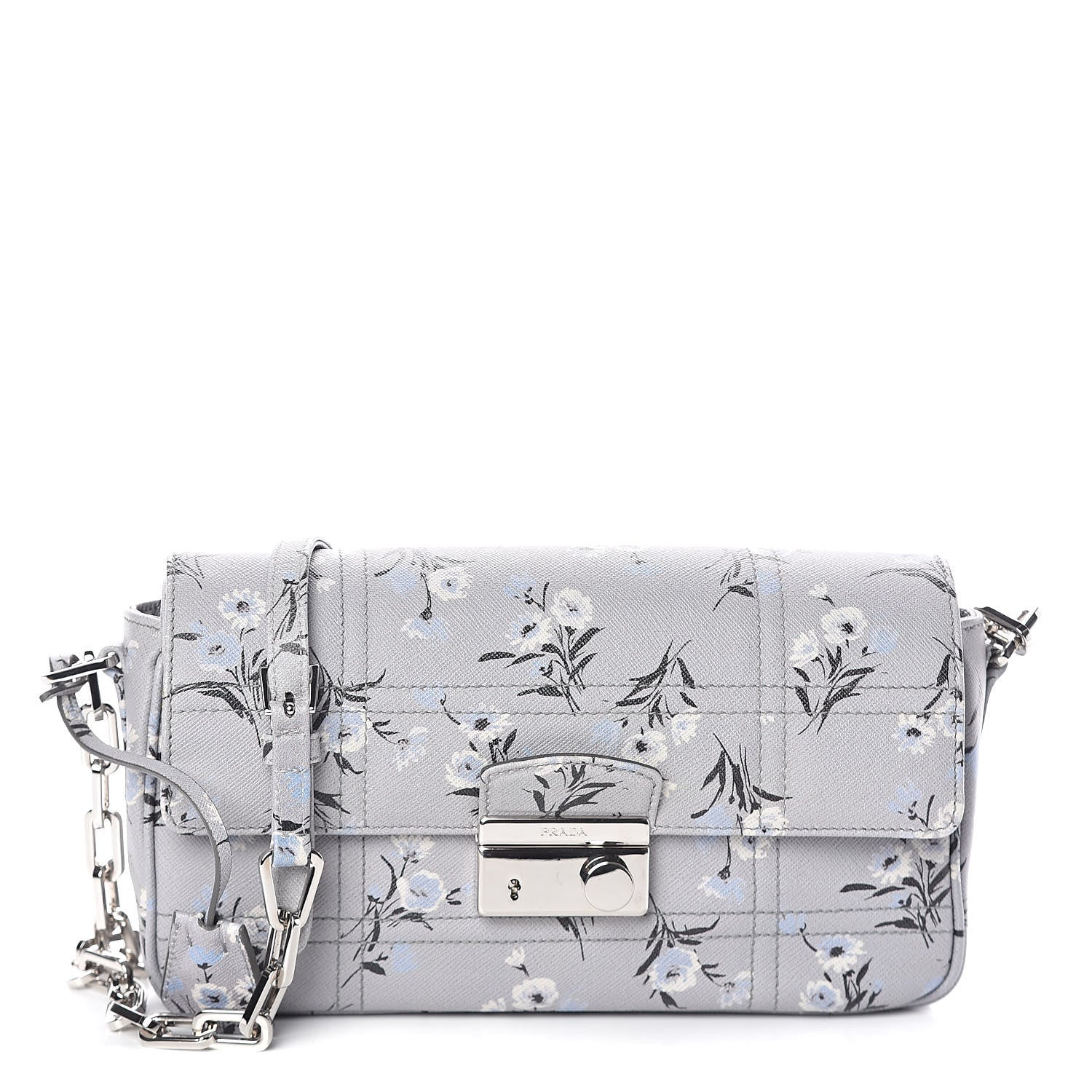 Prada Soft Saffiano Floral Print Sound Shoulder Bag Acciaio 1 of 9