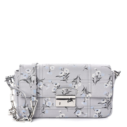 Prada Soft Saffiano Floral Print Sound Shoulder Bag Acciaio 1 of 9