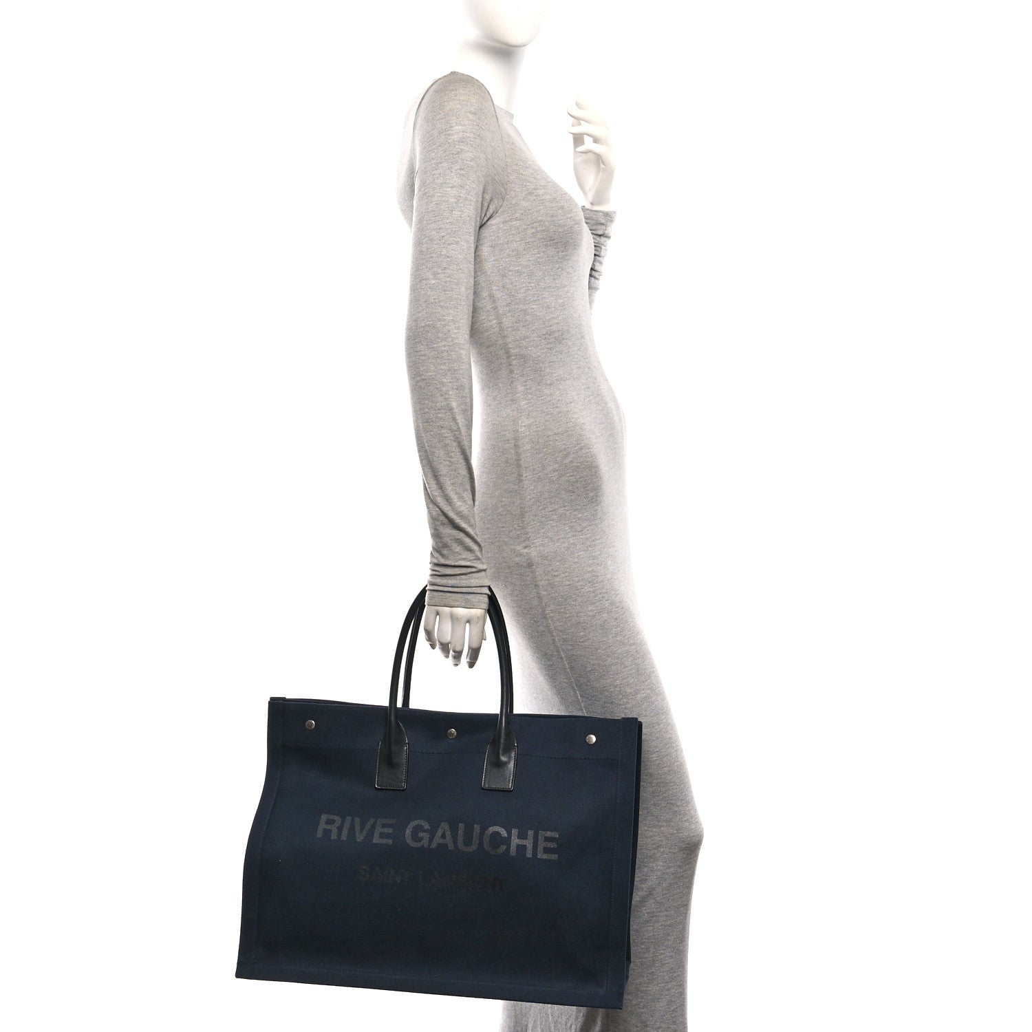 Saint Laurent Linen Calfskin Rive Gauche Tote Navy 2 of 10