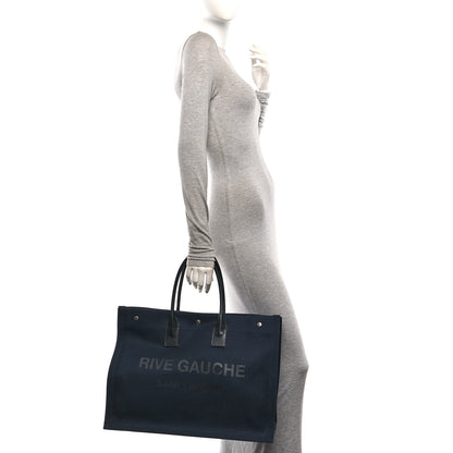 Saint Laurent Linen Calfskin Rive Gauche Tote Navy 2 of 10