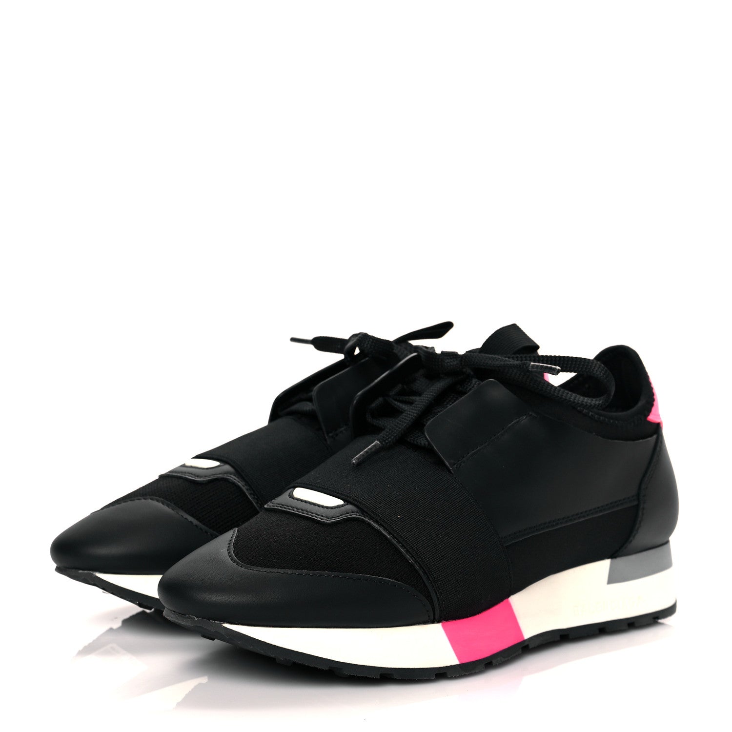 Balenciaga Mesh Calfskin Neoprene Womens Race Runner Sneakers 37 Black Rose Fluo 3 of 9
