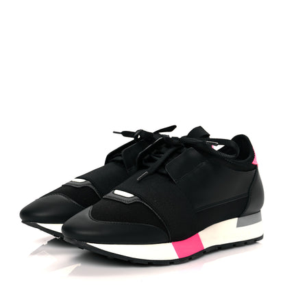Balenciaga Mesh Calfskin Neoprene Womens Race Runner Sneakers 37 Black Rose Fluo 3 of 9