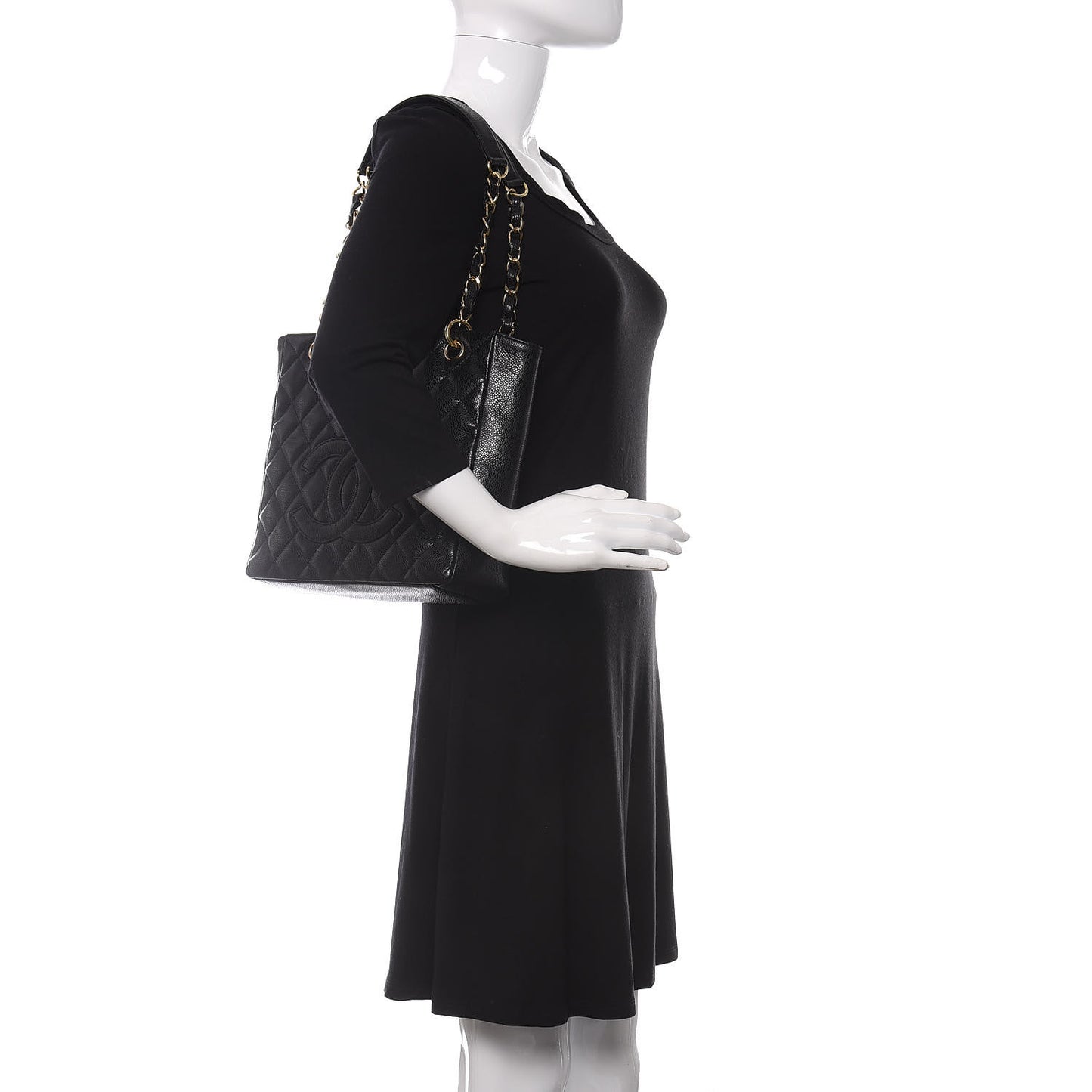 Caviar Quilted Petit Shopping Tote PST Black