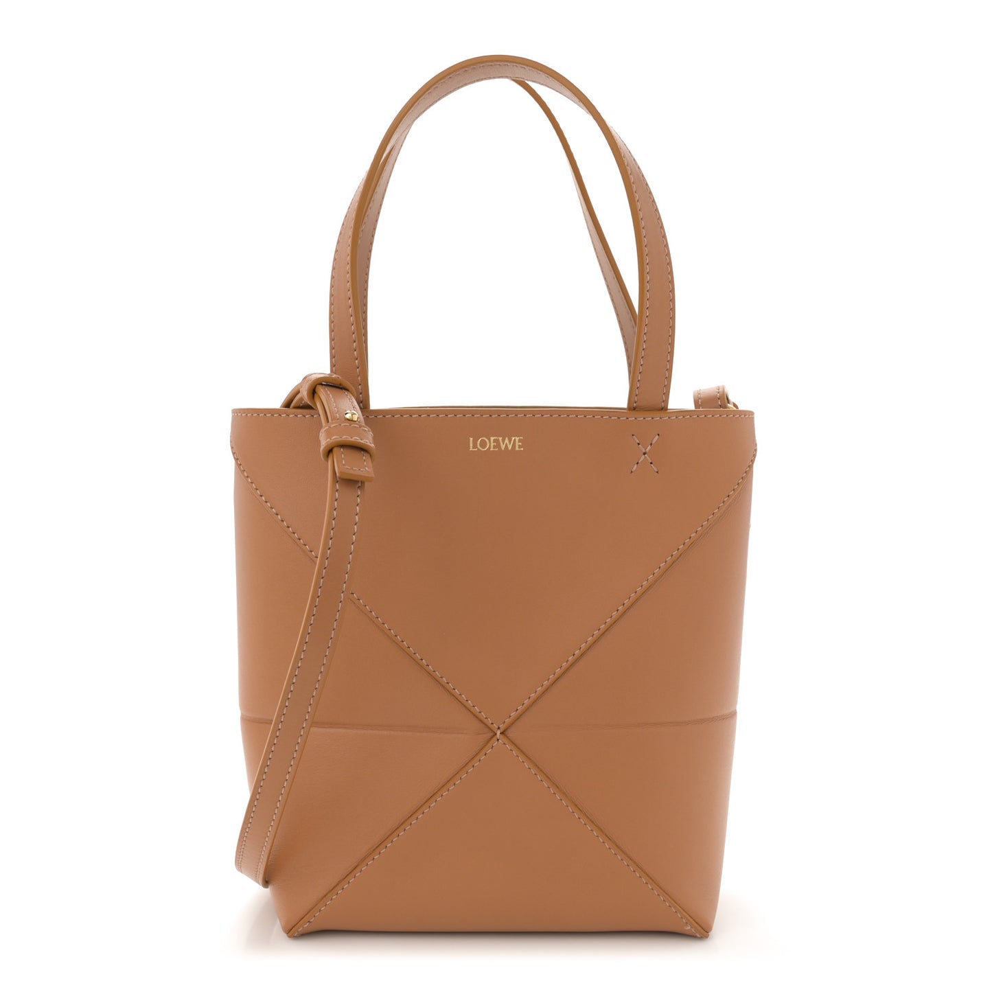 Shiny Calfskin Mini Puzzle Fold Tote Warm Desert