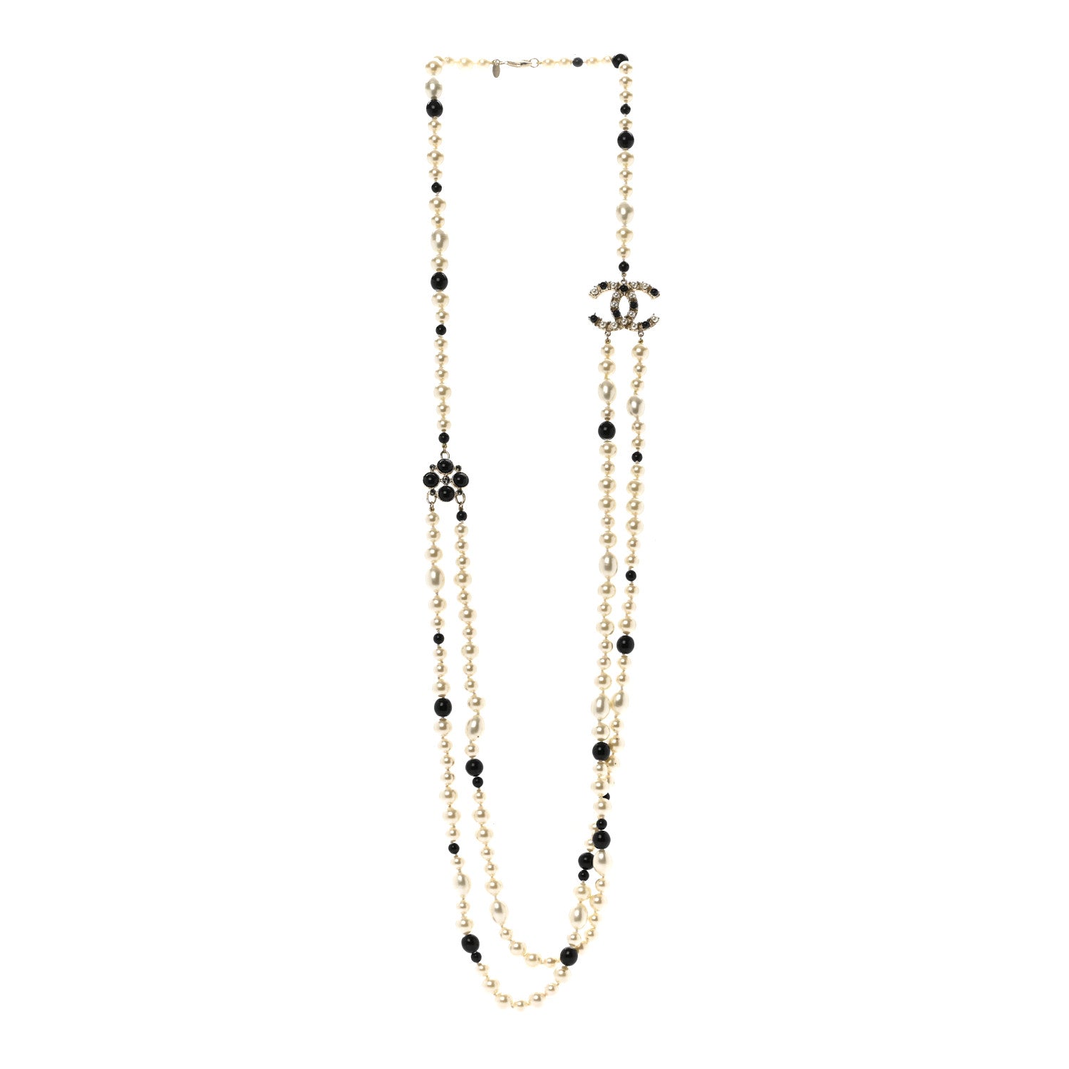 Chanel Pearl Resin Crystal CC Long Necklace Black Gold 3 of 8