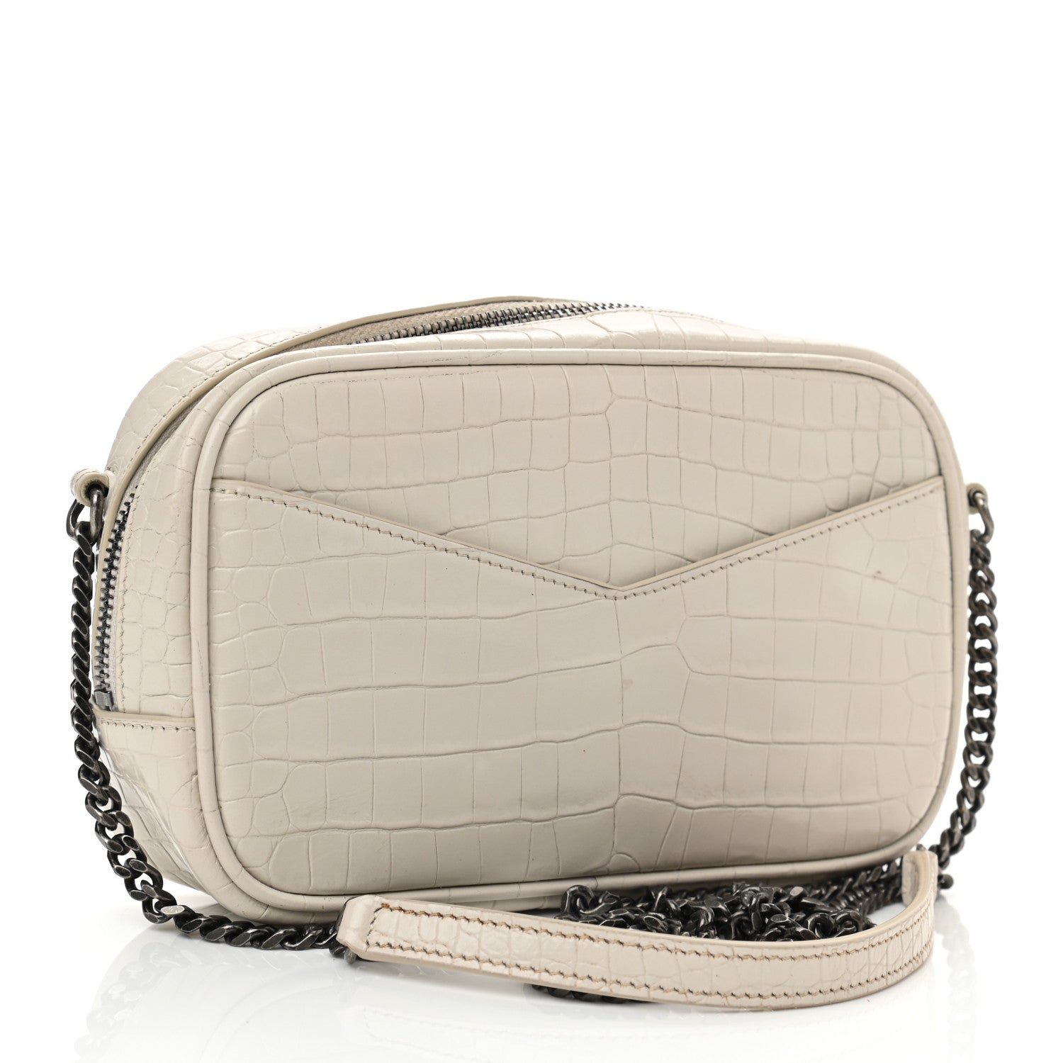 Saint Laurent Calfskin Crocodile Embossed Monogram Mini Lou Camera Bag Crema Soft 3 of 11