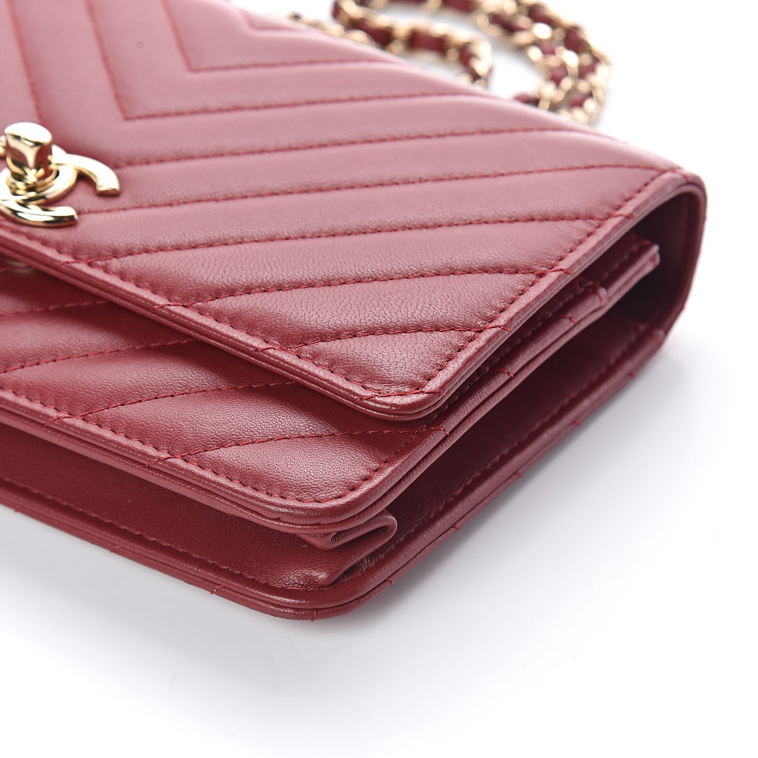 Chanel Lambskin Chevron Quilted Tendy CC Wallet On Chain WOC Dark Red 9 of 10