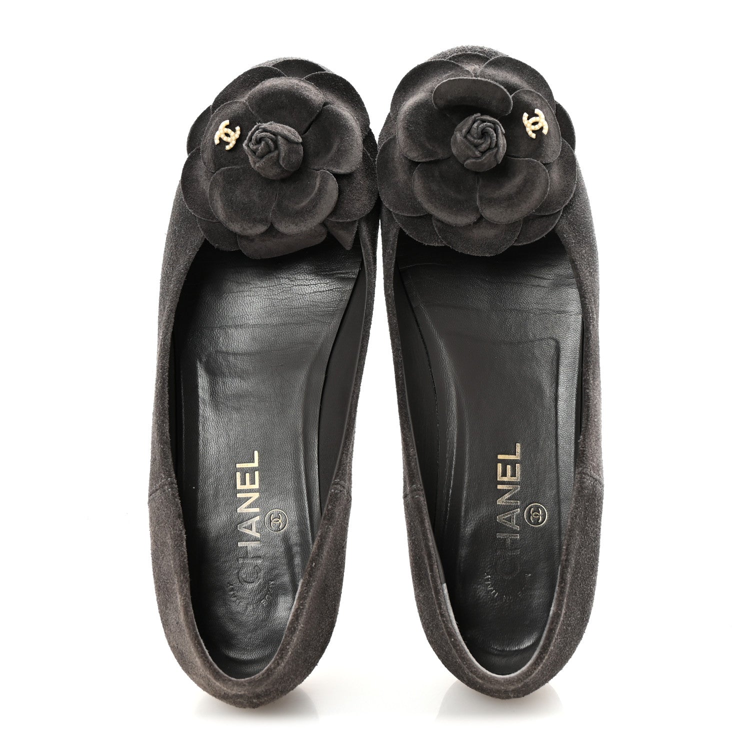 Chanel Suede Camellia CC Ballerina Flats 40 Grey 2 of 9