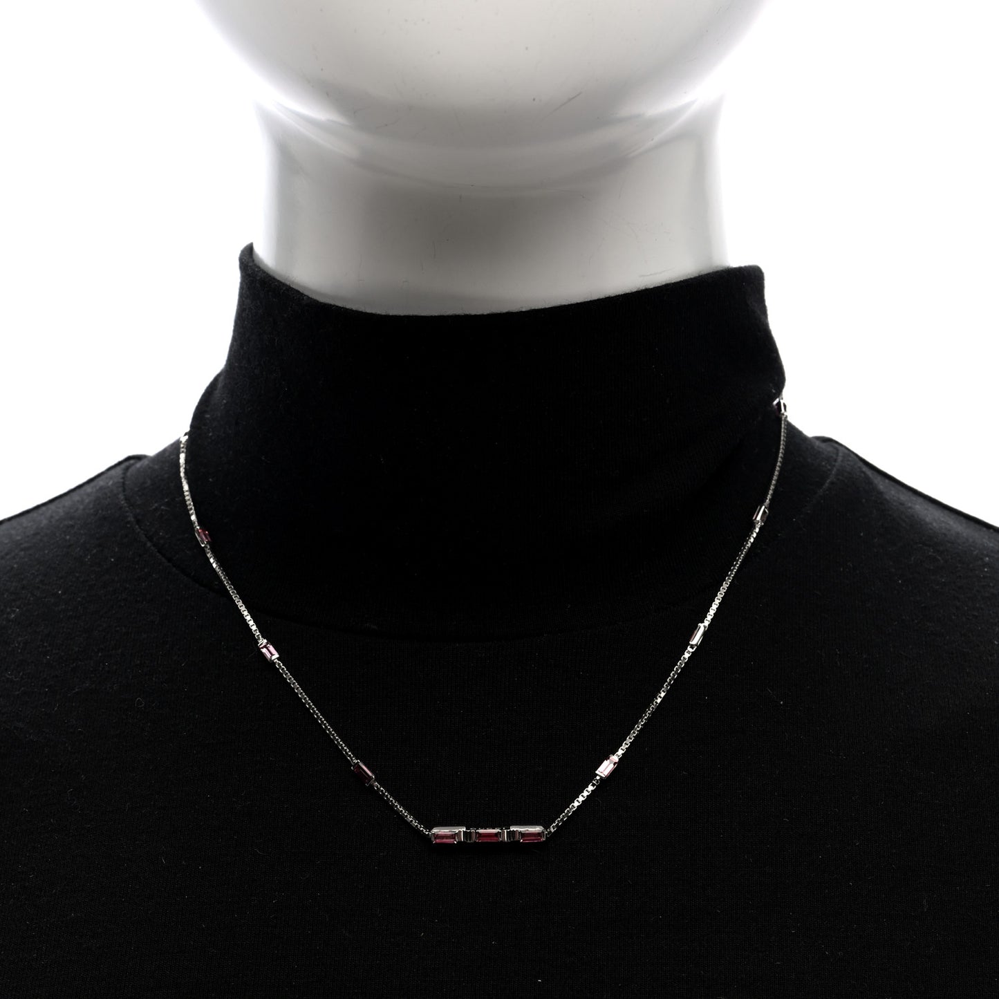 18K White Gold Pink Tourmaline Link to Love Bar Necklace